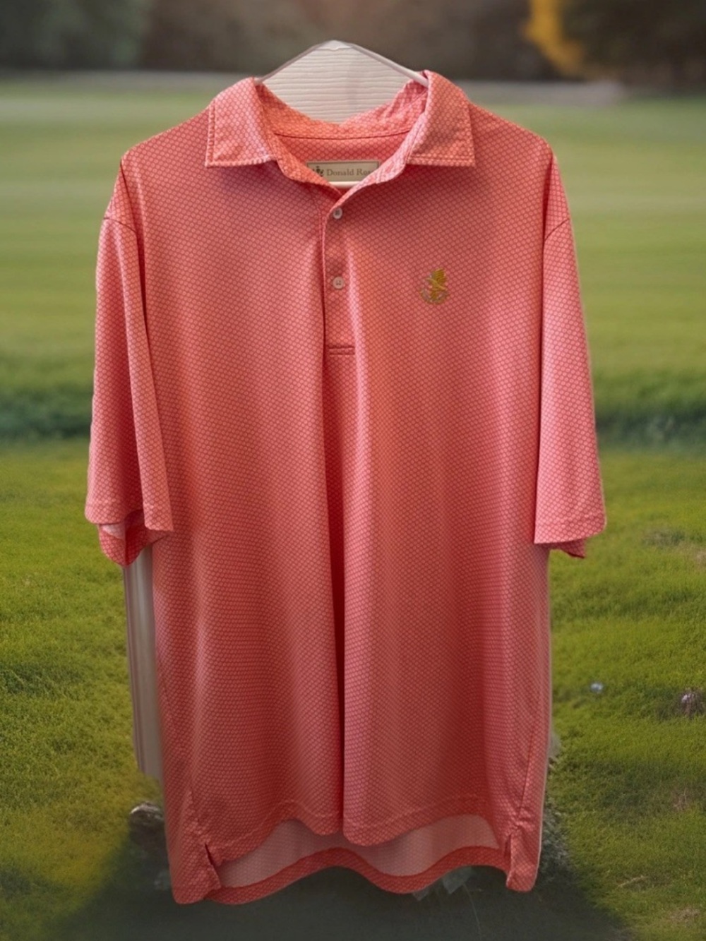 Donald Ross Polo Shirt Mens Large Peach Orange Geometric Golf Performance Preppy